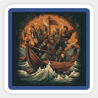 Viking Raiders on Longships Sticker